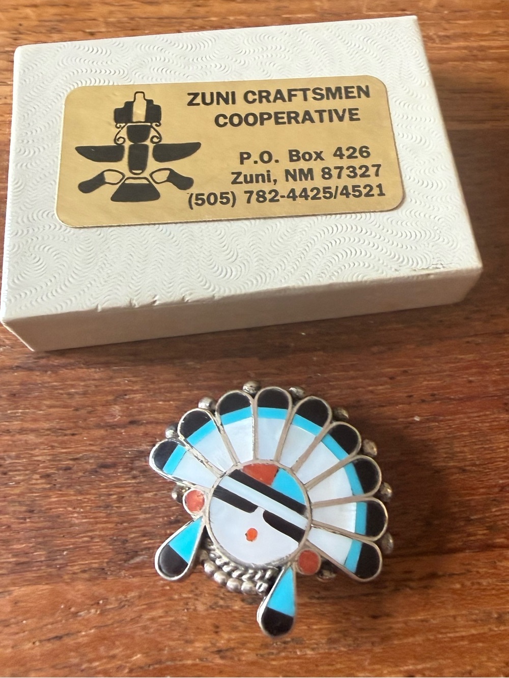 Zuni Inlay Sunface Brooch and Pendant  - Turquoise & Coral